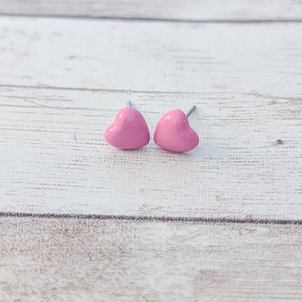 Dainty Pink Heart Stud Earrings